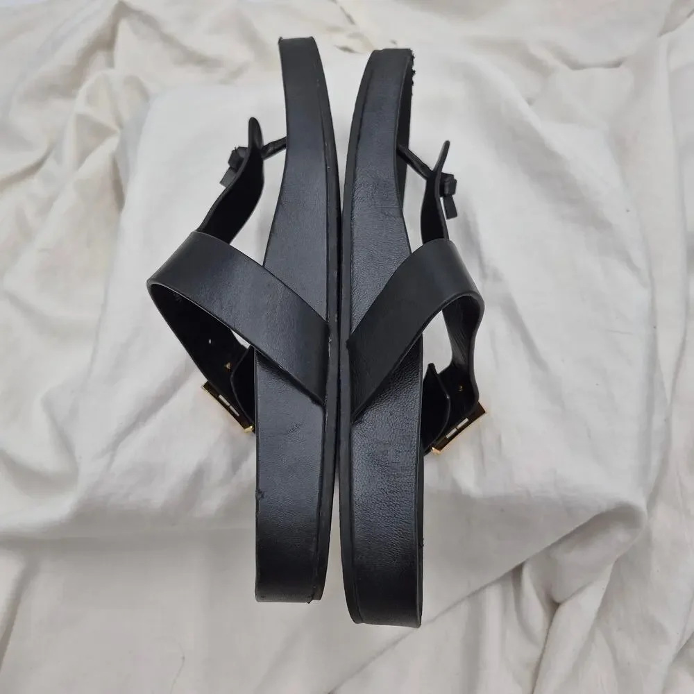 Tory Burch Mellow Thong flip flop SANDAL Black Leather Women's size 8.5